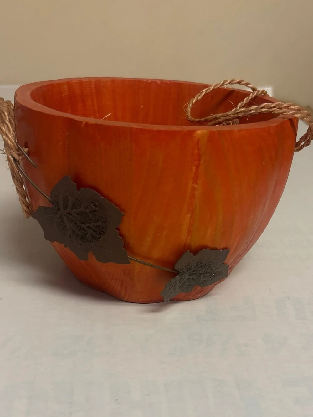Avon Orange Spiced Pumpkin Bowl with Silver Metal Leaf Accents